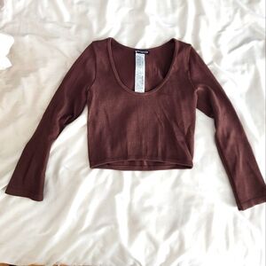 Zara Brown Ribbed Crop Top, NWOT